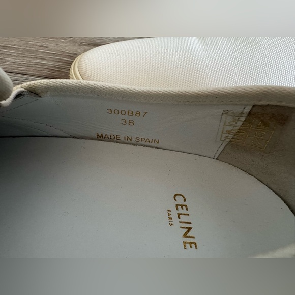 Authentic Celine Paris White Ecru Cloth Canvas Point Toe Slip On Luxury Sneakers - Picture 5 of 6